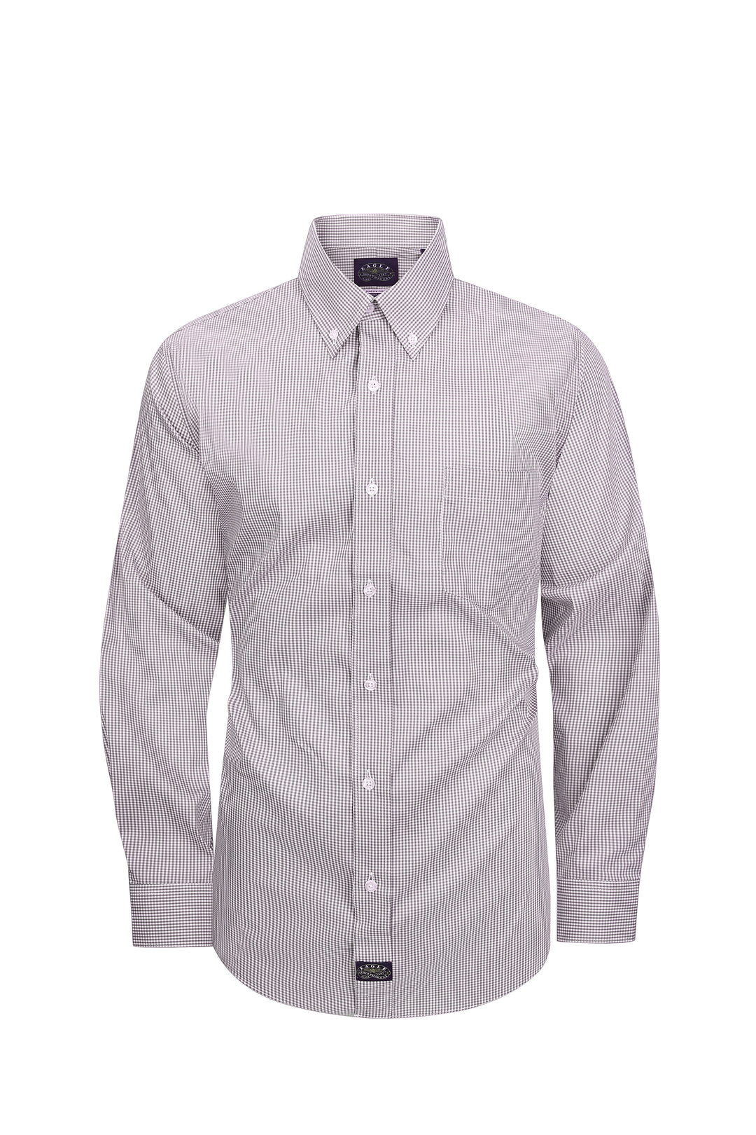Eagle Stretch Neck Grey Gingham Poplin Shirt