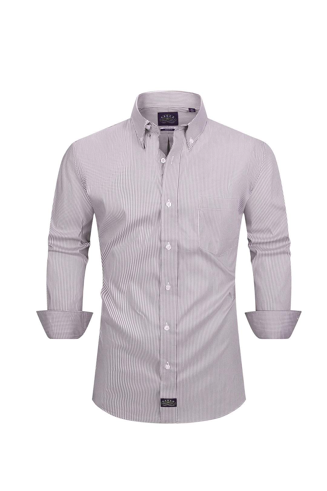 Eagle Stretch Neck Grey Gingham Poplin Shirt