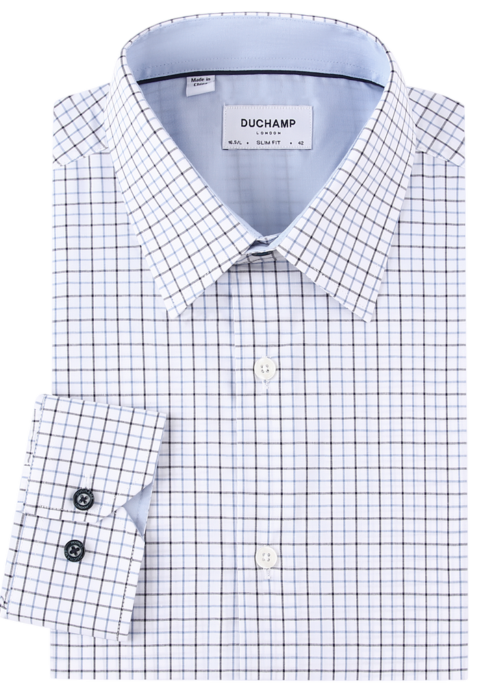 Duchamp London Blue Check Dress Shirt