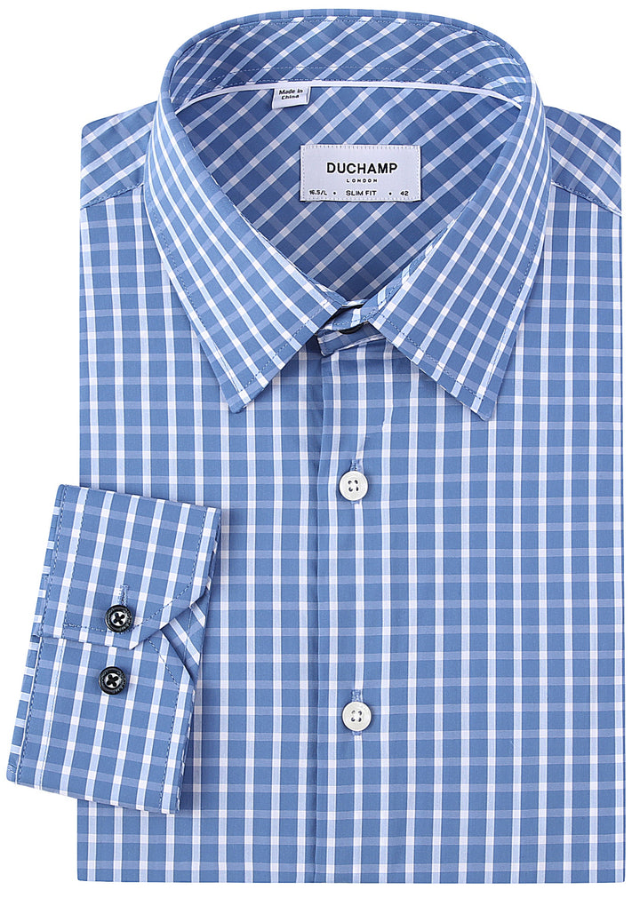 Duchamp London Blue Check Dress Shirt