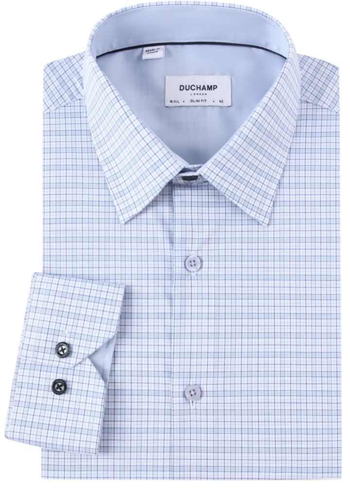 Duchamp London Blue Plaid Dress Shirt