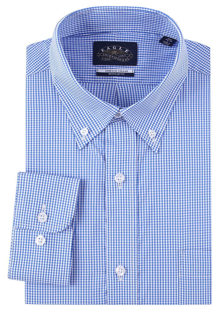 Eagle Stretch Neck Royal Blue Gingham Poplin Shirt