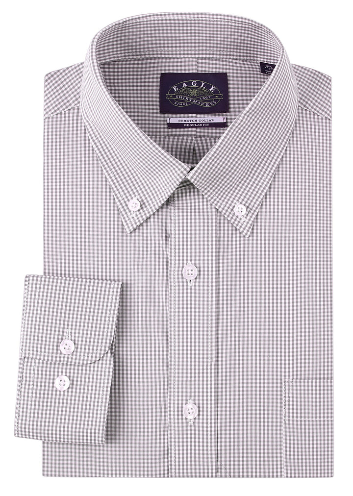 Eagle Stretch Neck Grey Gingham Poplin Shirt