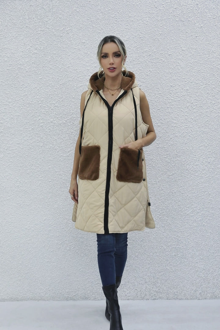 Roffe Long Faux Fur Trimmed Quilted Vest