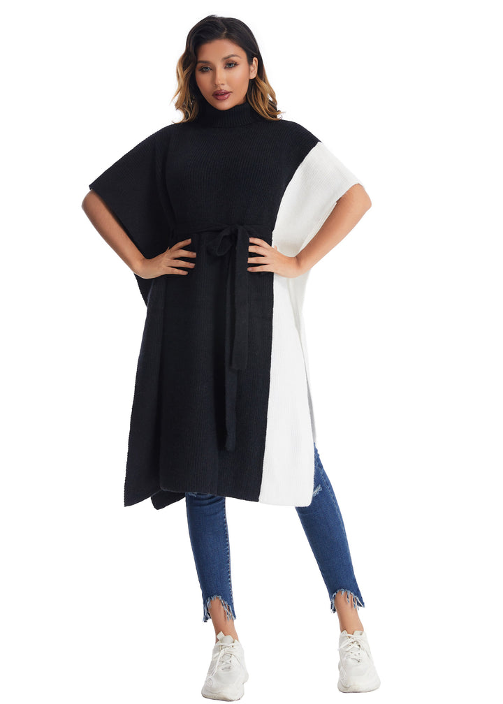 Roffe Duster Colorblock Belted Poncho