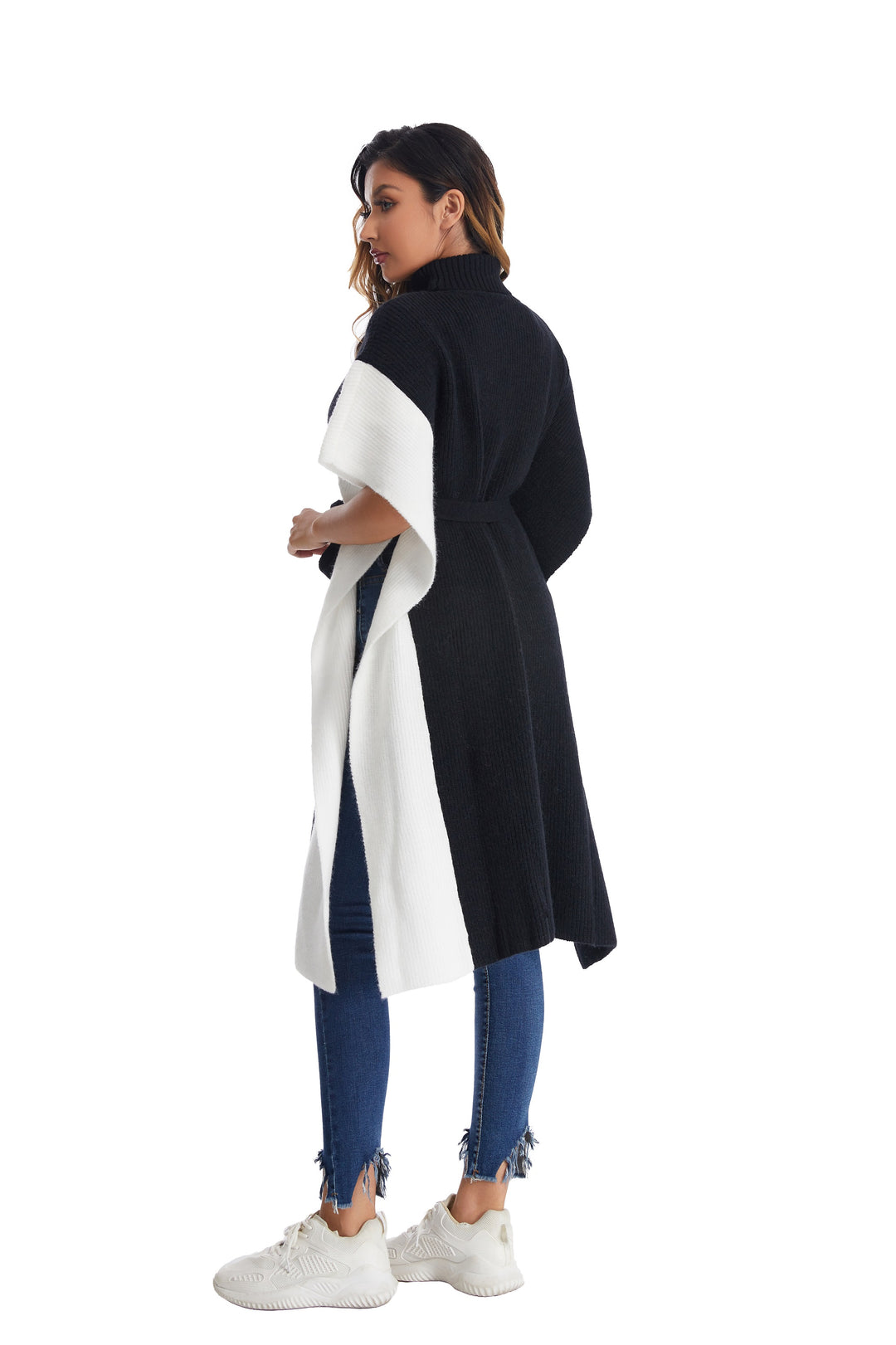 Roffe Duster Colorblock Belted Poncho