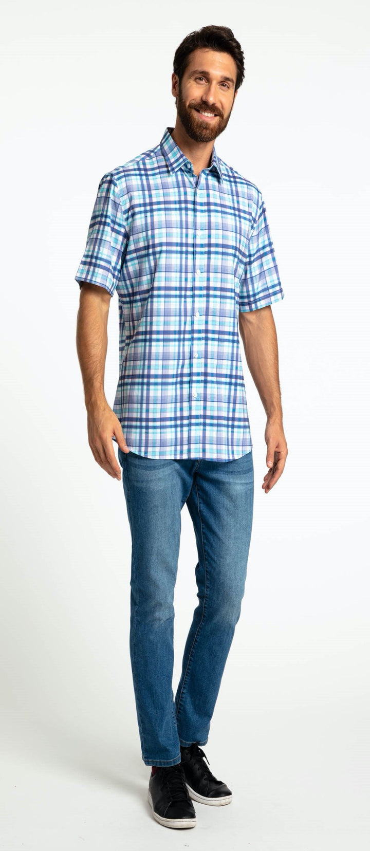 Save the Ocean Recycled blue plaid short sleeve shirt