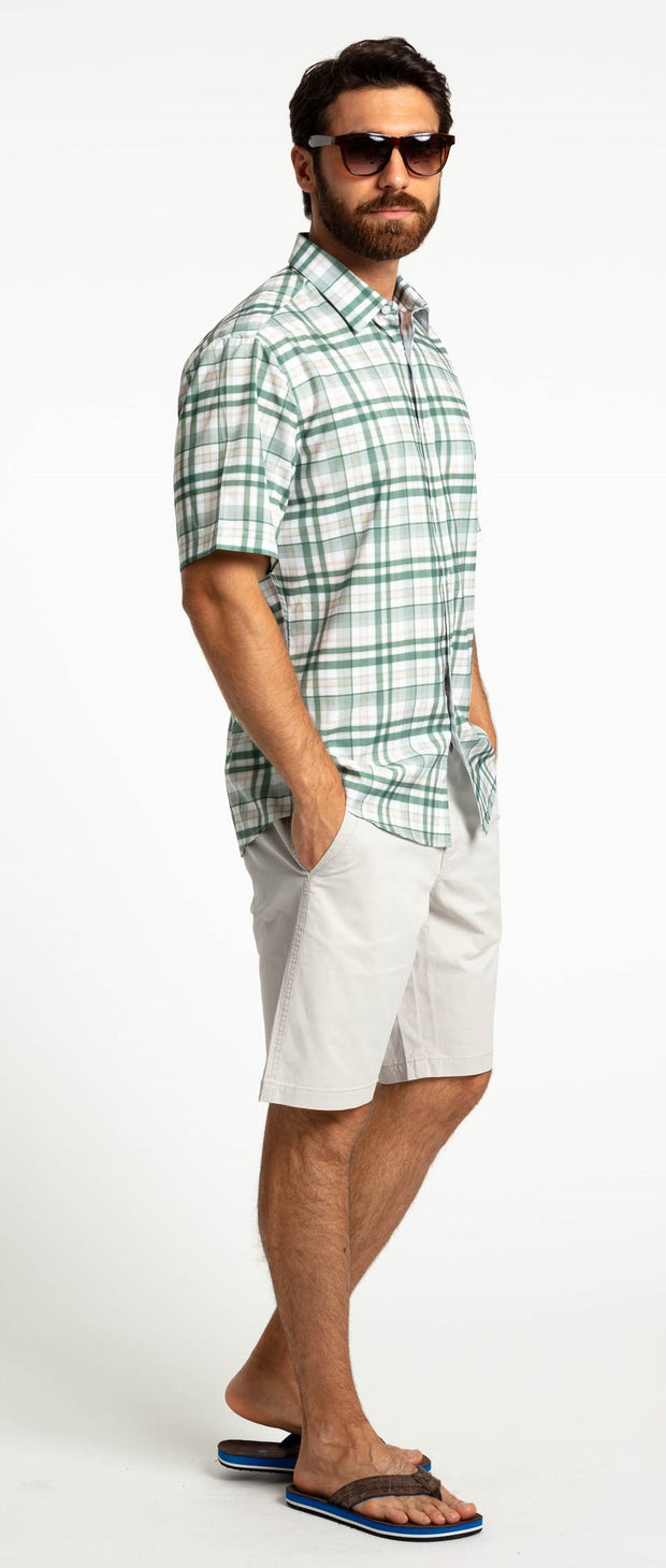 Save the Ocean Recycled green plaid short sleeve shirt