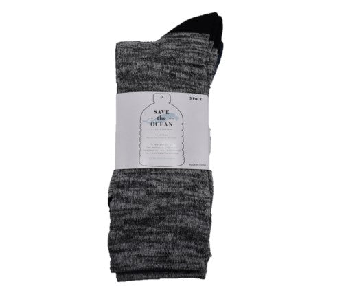 Save the Ocean Recycled 3 pack Athletic Socks-2 Grey Heather and 1 Navy Heather