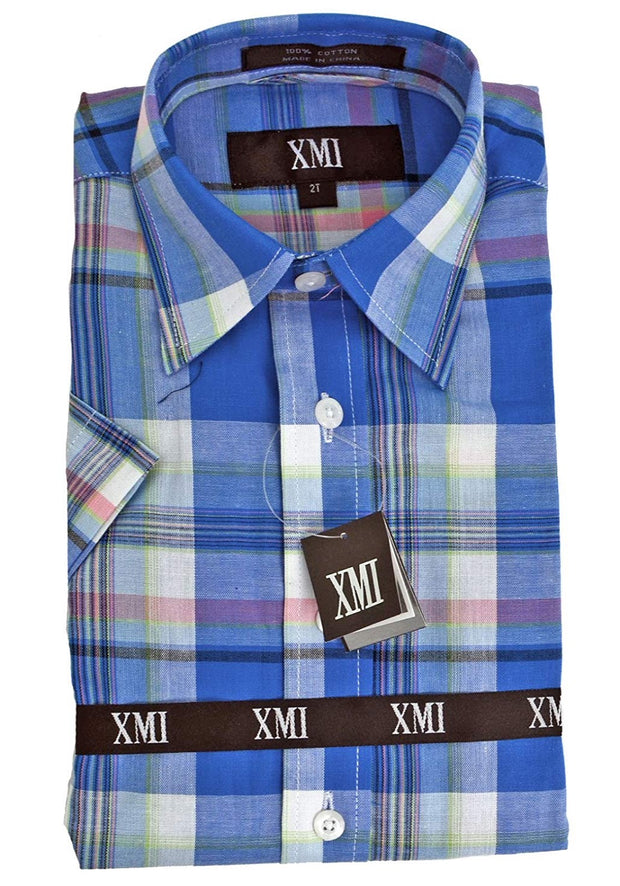 XMI Boys Half Sleeve Plaid Button Down Shirt