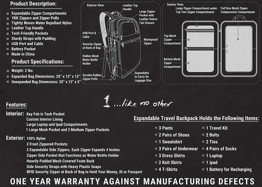 1 like no other travel backpack 1...Like No Other Travel Backpack/Expandable Luggage