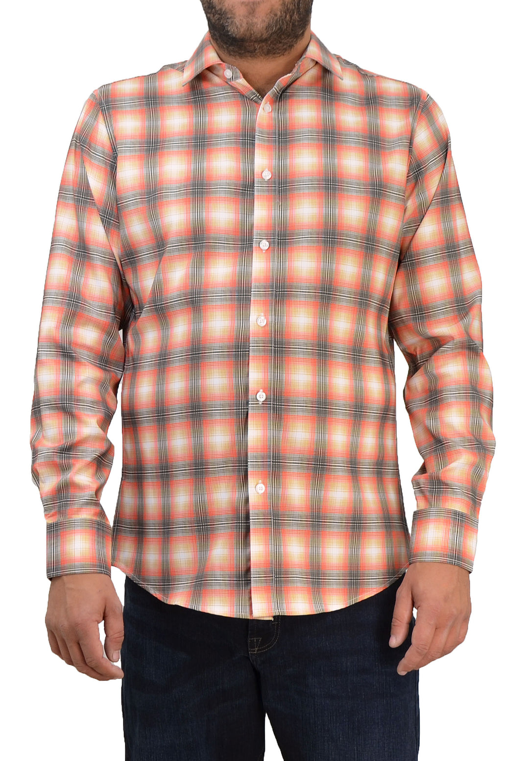 Save the Ocean Recycled orange plaid long sleeve shirt