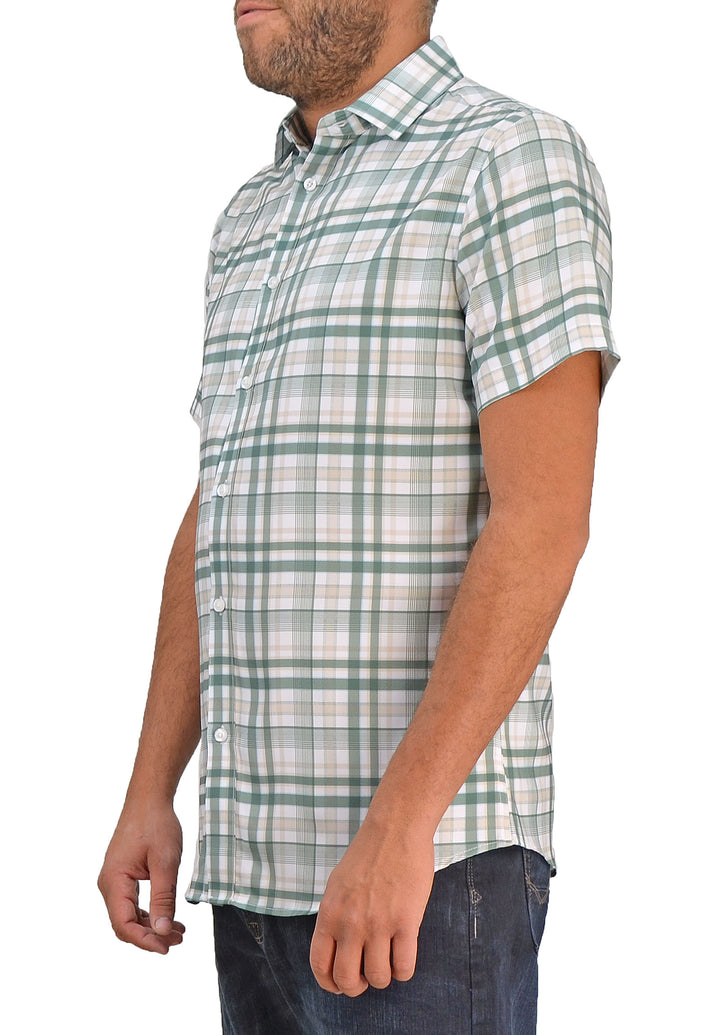 Save the Ocean Recycled green plaid short sleeve shirt