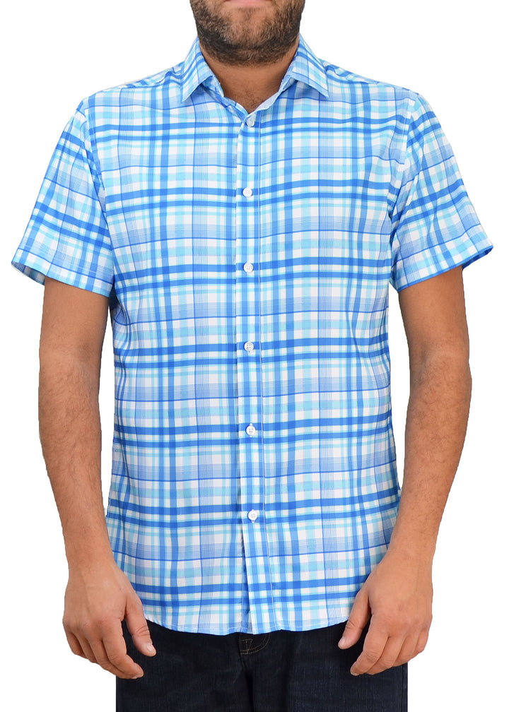 Save the Ocean Recycled blue plaid short sleeve shirt