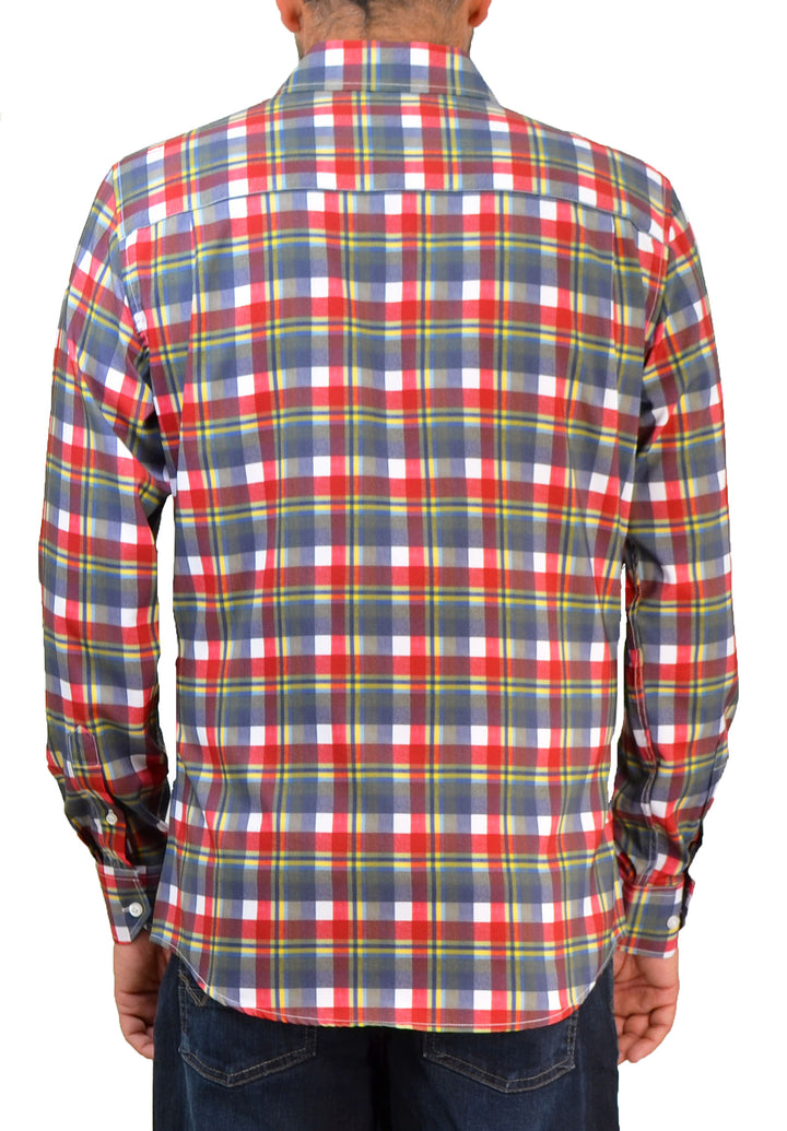 Save the Ocean Recycled blue/red plaid long sleeve shirt