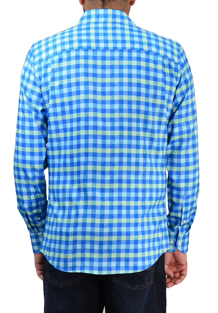 Save the Ocean Recycled blue check long sleeve shirt