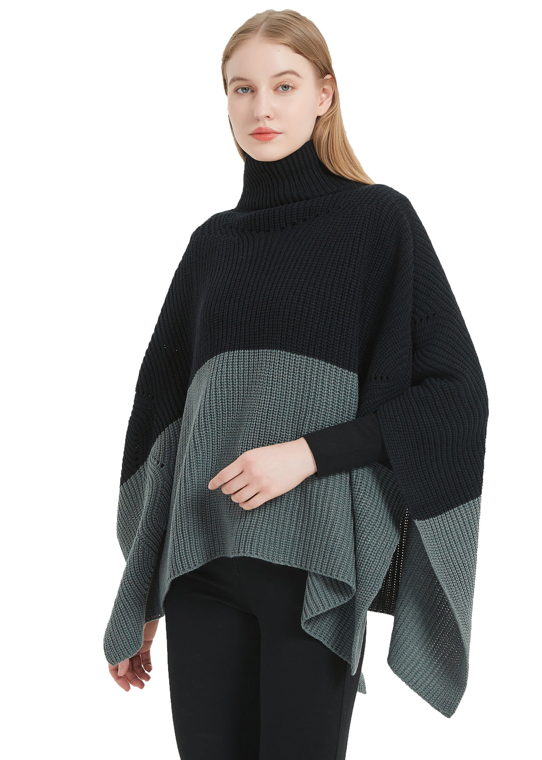 Save the Ocean Sustainable Color Block Pullover Turtleneck Poncho