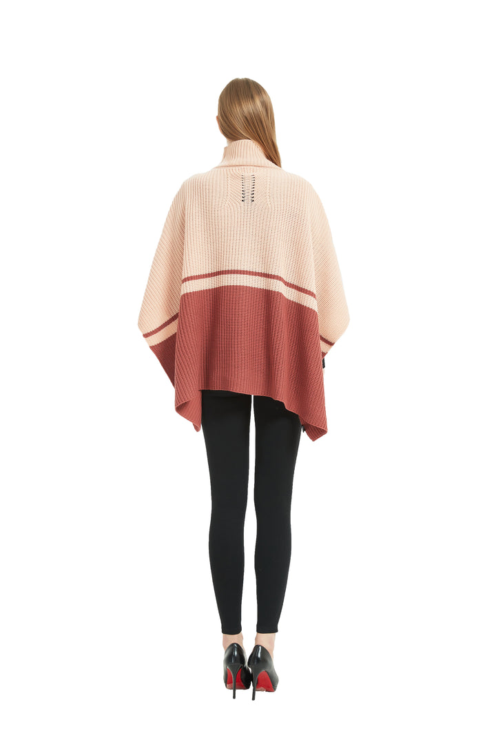 Save the Ocean Sustainable Color Block Pullover Turtleneck Poncho